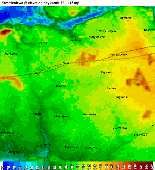 Zoom OUT 2x Krzemieniewo, Poland elevation map