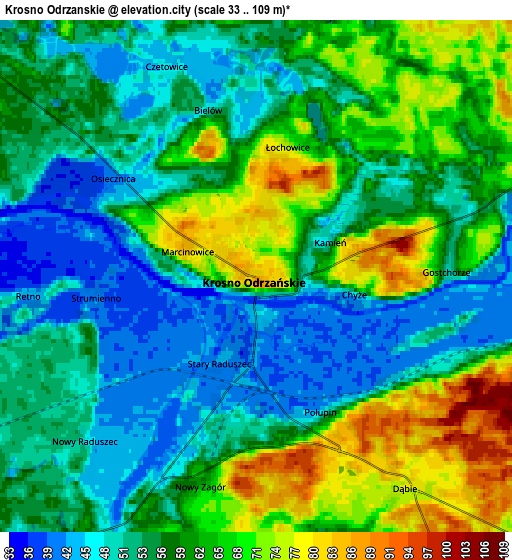 Zoom OUT 2x Krosno Odrzańskie, Poland elevation map