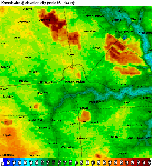 Zoom OUT 2x Krośniewice, Poland elevation map