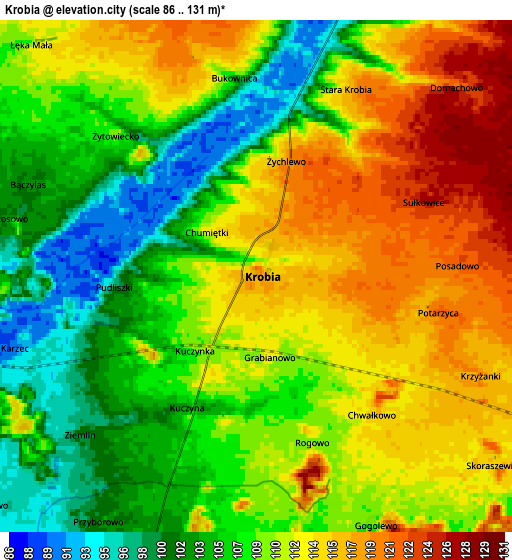 Zoom OUT 2x Krobia, Poland elevation map