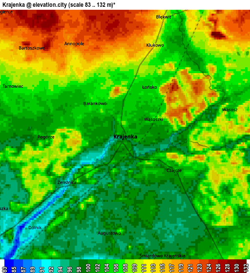 Zoom OUT 2x Krajenka, Poland elevation map