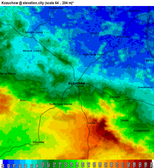 Zoom OUT 2x Kożuchów, Poland elevation map