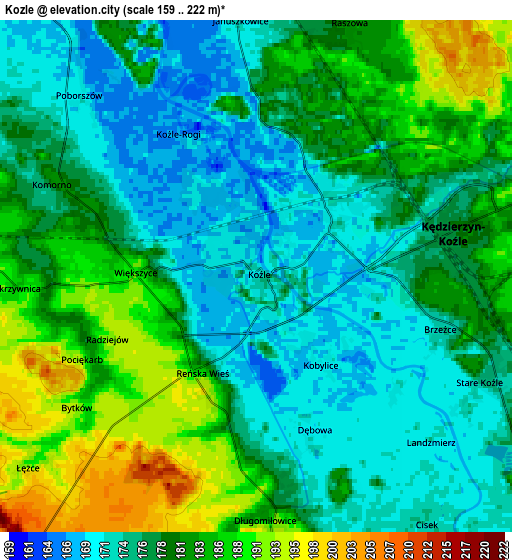 Zoom OUT 2x Koźle, Poland elevation map