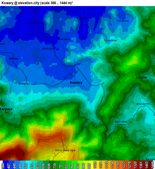 Zoom OUT 2x Kowary, Poland elevation map