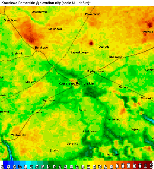 Zoom OUT 2x Kowalewo Pomorskie, Poland elevation map