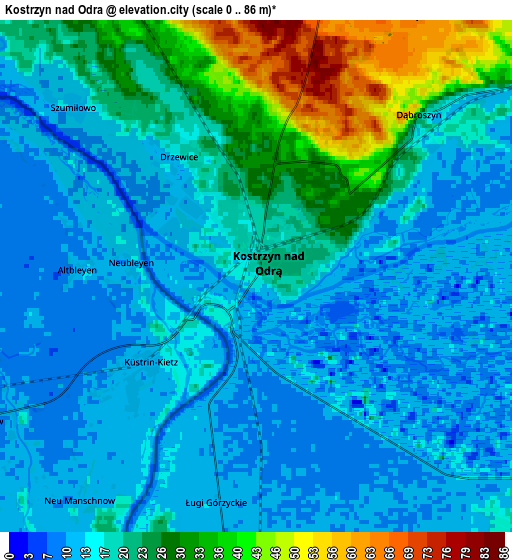 Zoom OUT 2x Kostrzyn nad Odrą, Poland elevation map