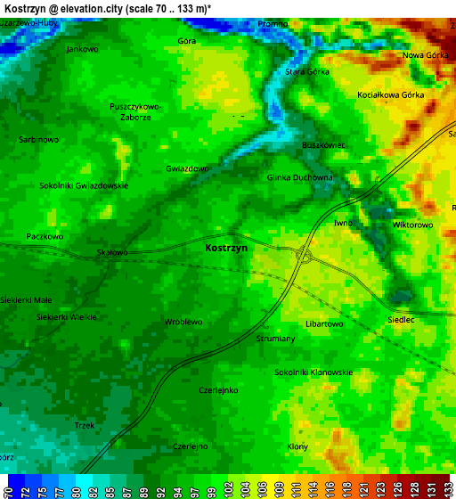 Zoom OUT 2x Kostrzyn, Poland elevation map