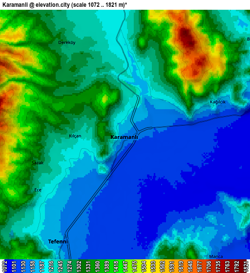 Zoom OUT 2x Karamanlı, Turkey elevation map