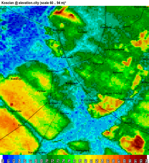 Zoom OUT 2x Kościan, Poland elevation map