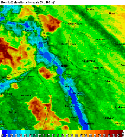 Zoom OUT 2x Kórnik, Poland elevation map