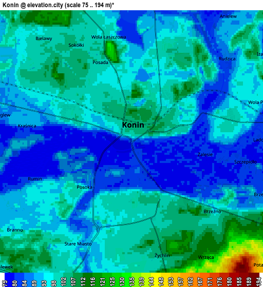 Zoom OUT 2x Konin, Poland elevation map