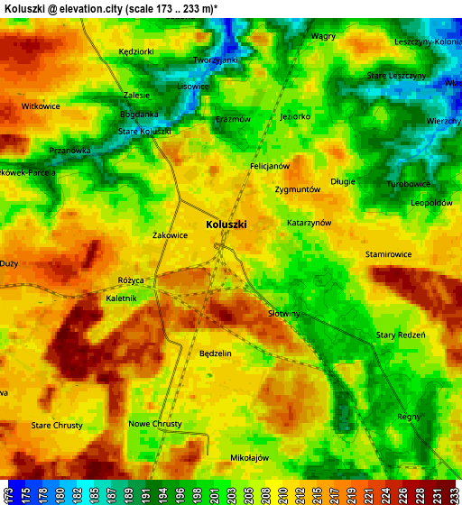 Zoom OUT 2x Koluszki, Poland elevation map