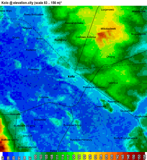 Zoom OUT 2x Koło, Poland elevation map