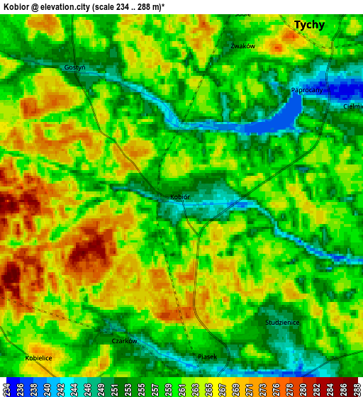 Zoom OUT 2x Kobiór, Poland elevation map