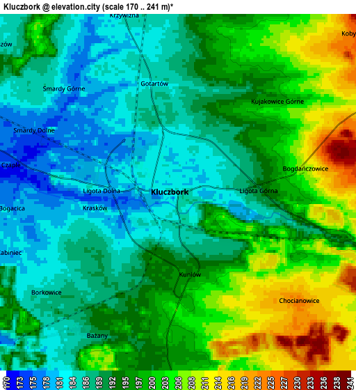 Zoom OUT 2x Kluczbork, Poland elevation map