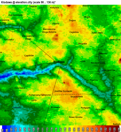 Zoom OUT 2x Kłodawa, Poland elevation map