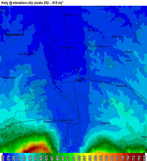 Zoom OUT 2x Kęty, Poland elevation map