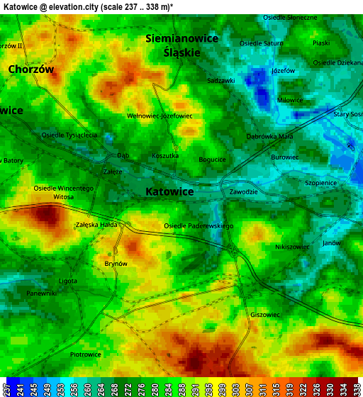 Zoom OUT 2x Katowice, Poland elevation map