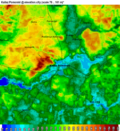 Zoom OUT 2x Kalisz Pomorski, Poland elevation map