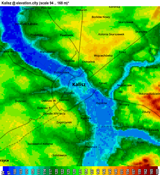 Zoom OUT 2x Kalisz, Poland elevation map