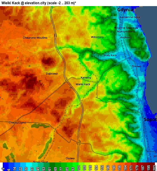 Zoom OUT 2x Wielki Kack, Poland elevation map