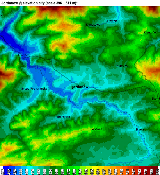 Zoom OUT 2x Jordanów, Poland elevation map