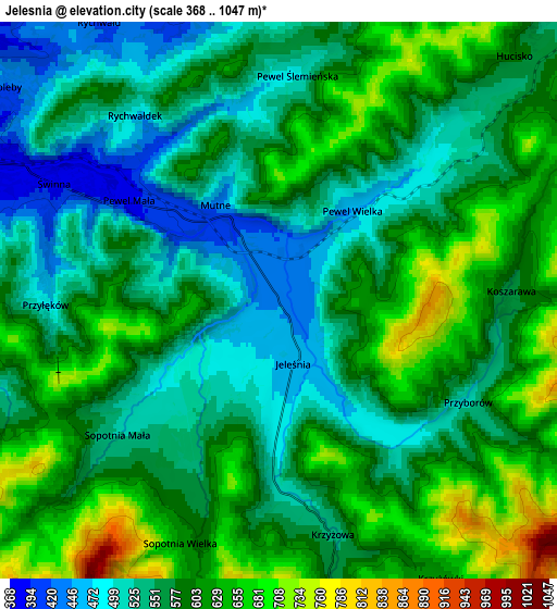 Zoom OUT 2x Jeleśnia, Poland elevation map