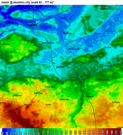 Zoom OUT 2x Jasień, Poland elevation map