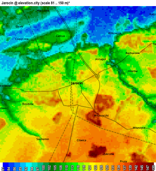 Zoom OUT 2x Jarocin, Poland elevation map