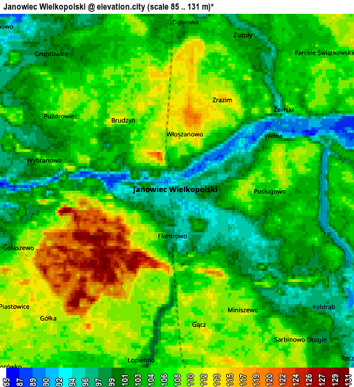 Zoom OUT 2x Janowiec Wielkopolski, Poland elevation map