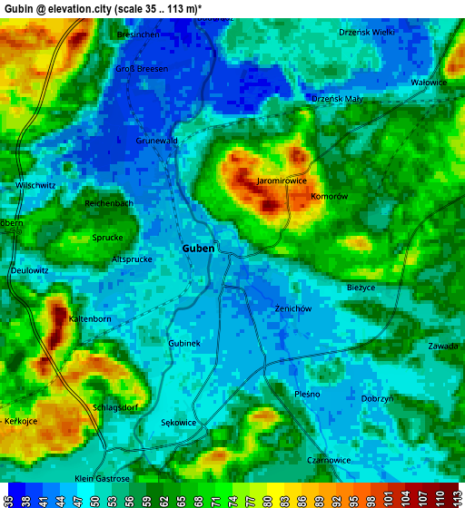 Zoom OUT 2x Gubin, Poland elevation map