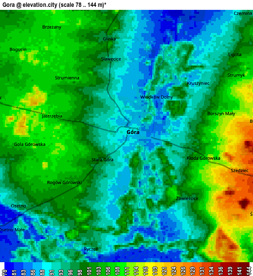 Zoom OUT 2x Góra, Poland elevation map