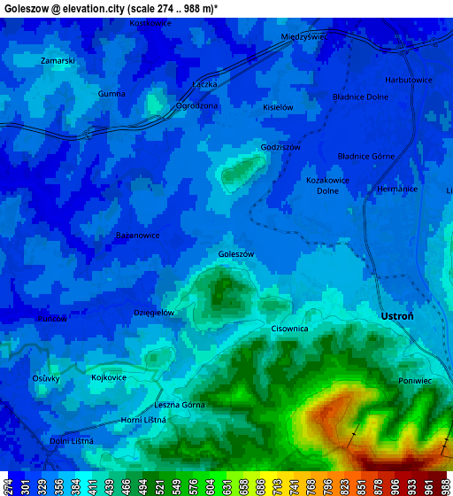 Zoom OUT 2x Goleszów, Poland elevation map