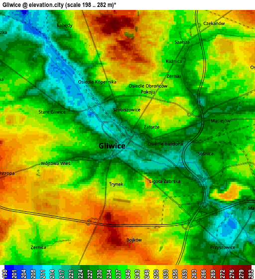 Zoom OUT 2x Gliwice, Poland elevation map