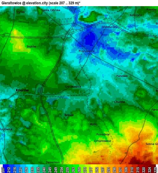 Zoom OUT 2x Gierałtowice, Poland elevation map