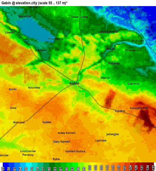 Zoom OUT 2x Gąbin, Poland elevation map