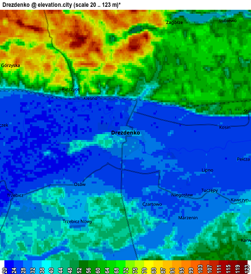 Zoom OUT 2x Drezdenko, Poland elevation map