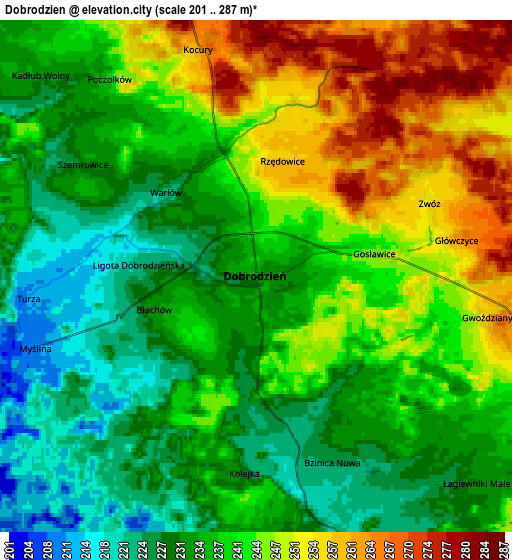 Zoom OUT 2x Dobrodzień, Poland elevation map