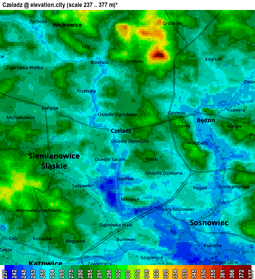 Zoom OUT 2x Czeladź, Poland elevation map