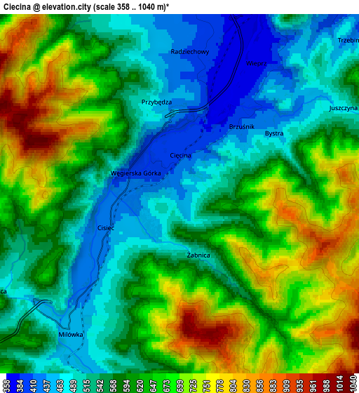 Zoom OUT 2x Cięcina, Poland elevation map