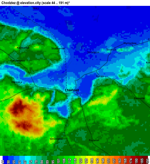 Zoom OUT 2x Chodzież, Poland elevation map