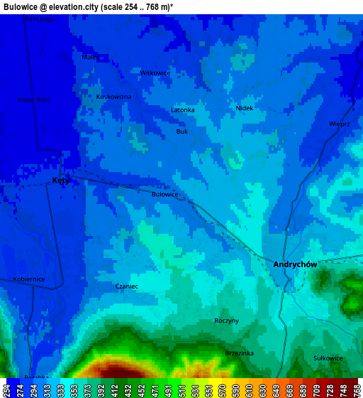 Zoom OUT 2x Bulowice, Poland elevation map