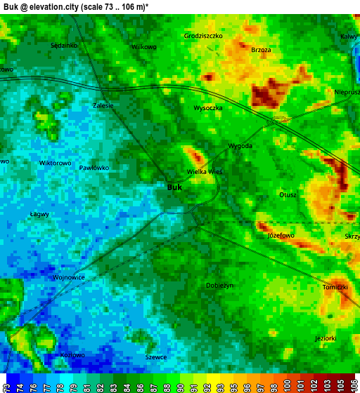 Zoom OUT 2x Buk, Poland elevation map