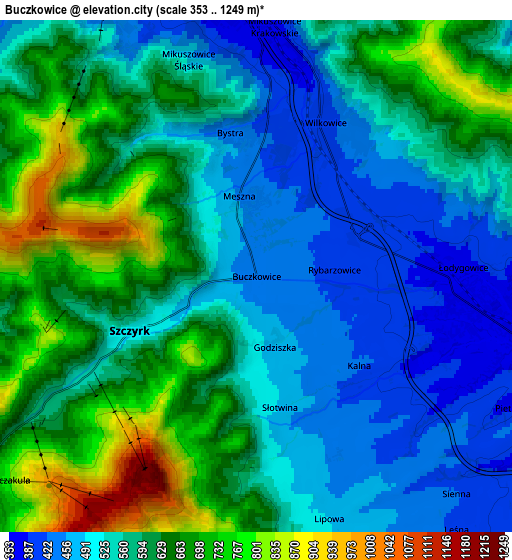 Zoom OUT 2x Buczkowice, Poland elevation map