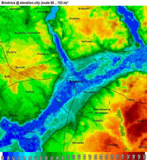 Zoom OUT 2x Brodnica, Poland elevation map