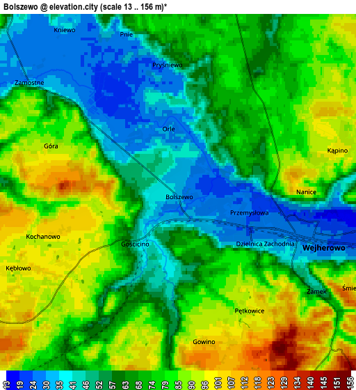 Zoom OUT 2x Bolszewo, Poland elevation map