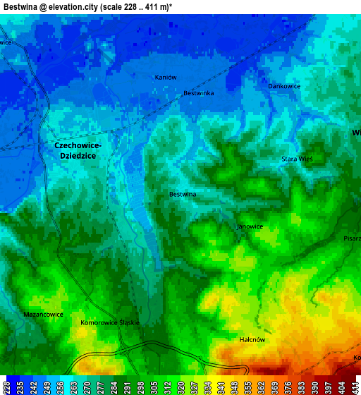 Zoom OUT 2x Bestwina, Poland elevation map