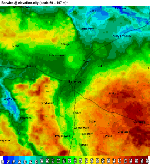 Zoom OUT 2x Barwice, Poland elevation map