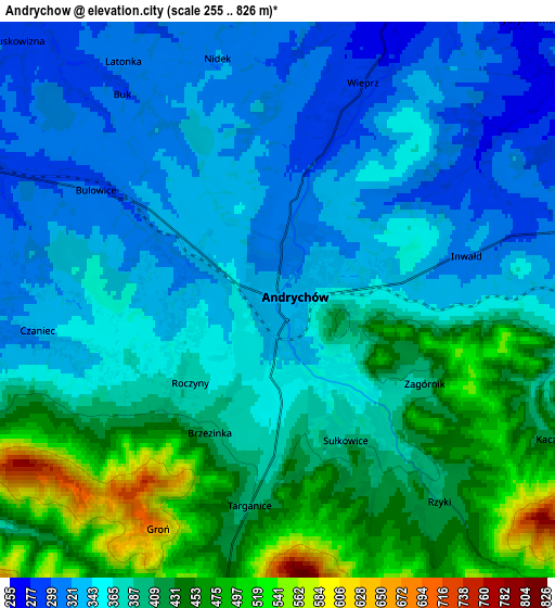 Zoom OUT 2x Andrychów, Poland elevation map