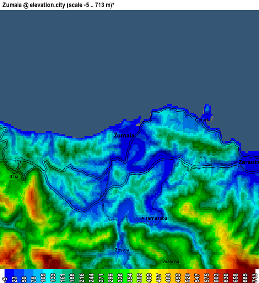 Zoom OUT 2x Zumaia, Spain elevation map